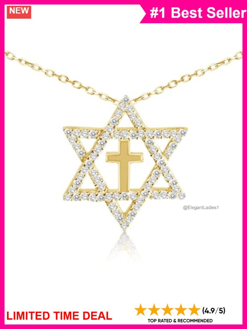 Sterling Silver Star of David Cross Necklace CZ Interfaith Pendant